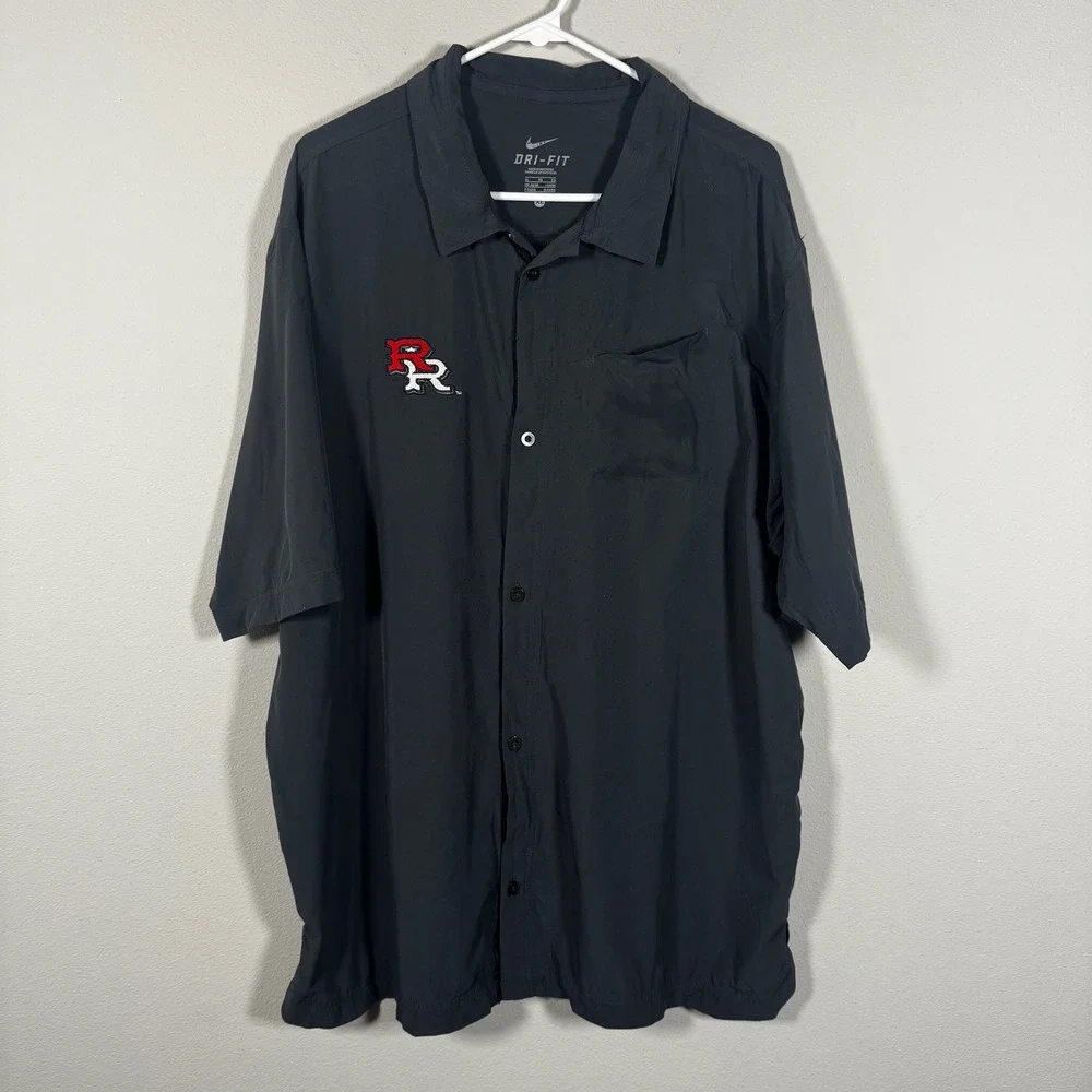Nike Dri-FIT Round Rock Express Shirt Mens XL Gray Short Sleeve Button Up Logo